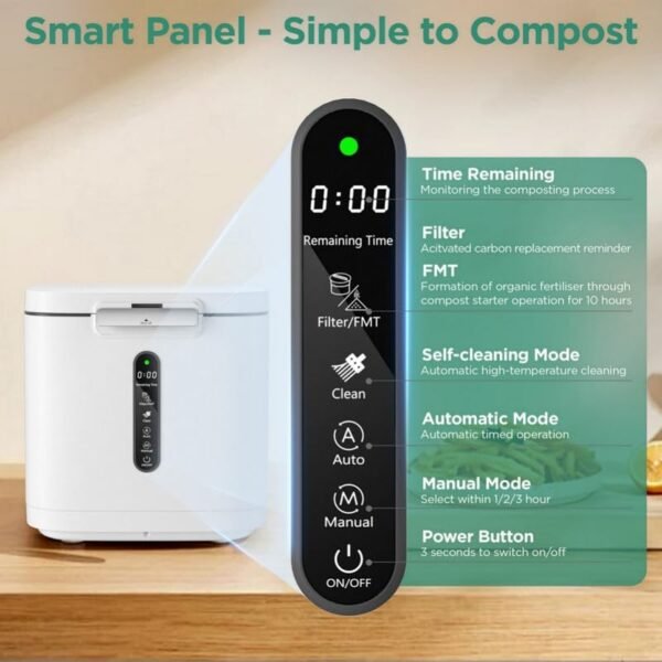 4L Electric Composter for Kitchen, Smart Compost Bin Outdoor/Indoor, Odorless/Auto-Cleaning/ 3 Modes/Intelligent LED Display, Turn Food Waste to... - Image 5