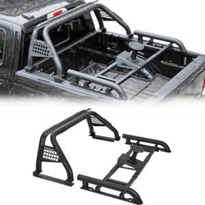 JOYTUTUS Roll Bar with Tire Carrier for Full-Size Truck Adjustable Chase Rack Pickup Sport Bar Compatible with F150, F250, F350, Silverado, Sierra,...