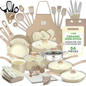 Nutrichef 54-Piece Marble Non-Stick Cookware and Bakeware Set, Professional Home Kitchen Collection with Multi-Sized Pots, Pans, and Heat-Resistant...