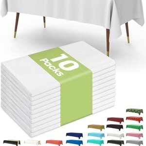Pureegg Plastic Table Cloth Disposable 10 Pack, 54 x 108 Inch Table Cloths, Party, Picnic, Wedding, Decorative Tablecloths, Rectangle, White...